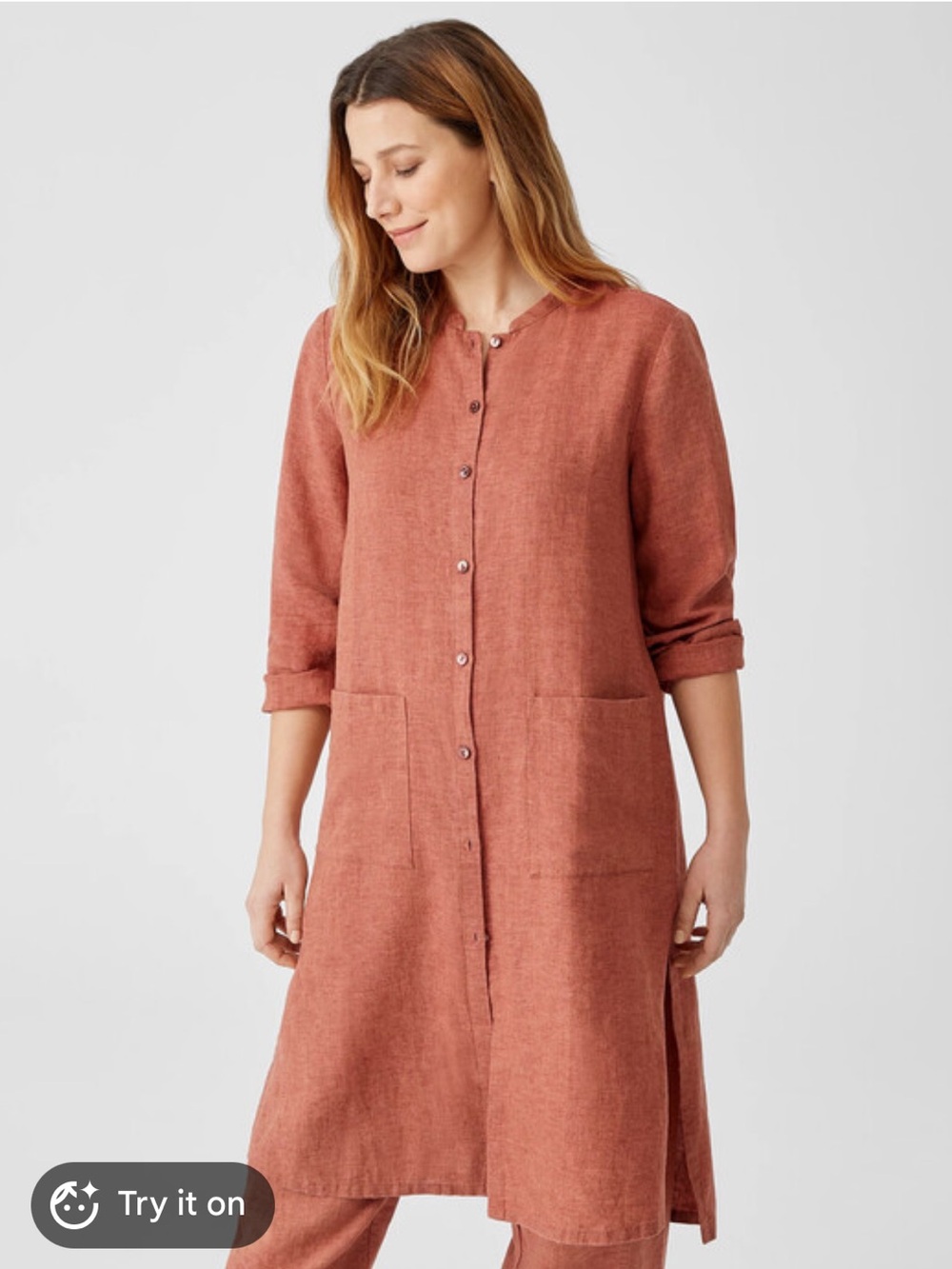 Eileen Fisher Women’s XS Washed Organic Linen Delave Long Shirt